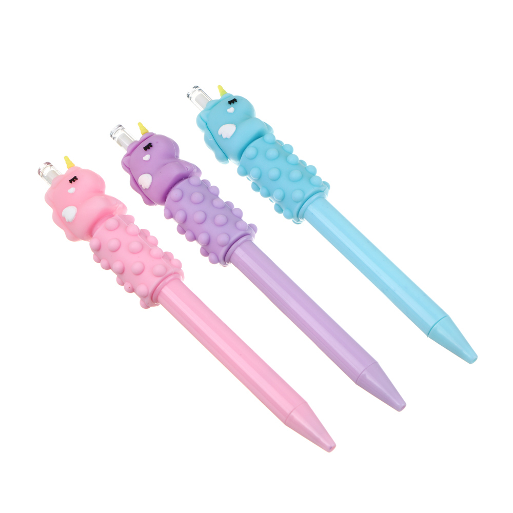 Ручка шариковая синяя, с вращающейся массажной вставкой и фигуркой "Единорог", 3 цвета, арт.№ 591-228