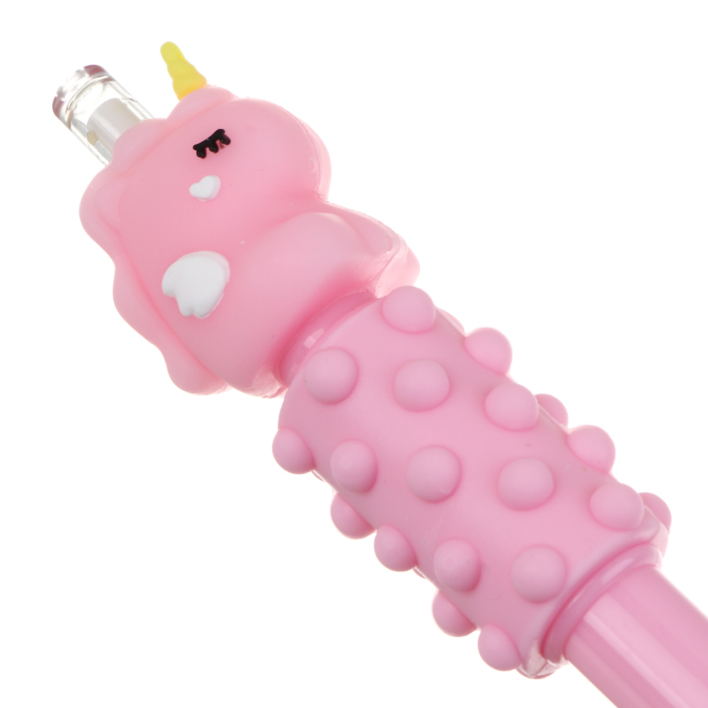 Ручка шариковая синяя, с вращающейся массажной вставкой и фигуркой "Единорог", 3 цвета, арт.№ 591-228