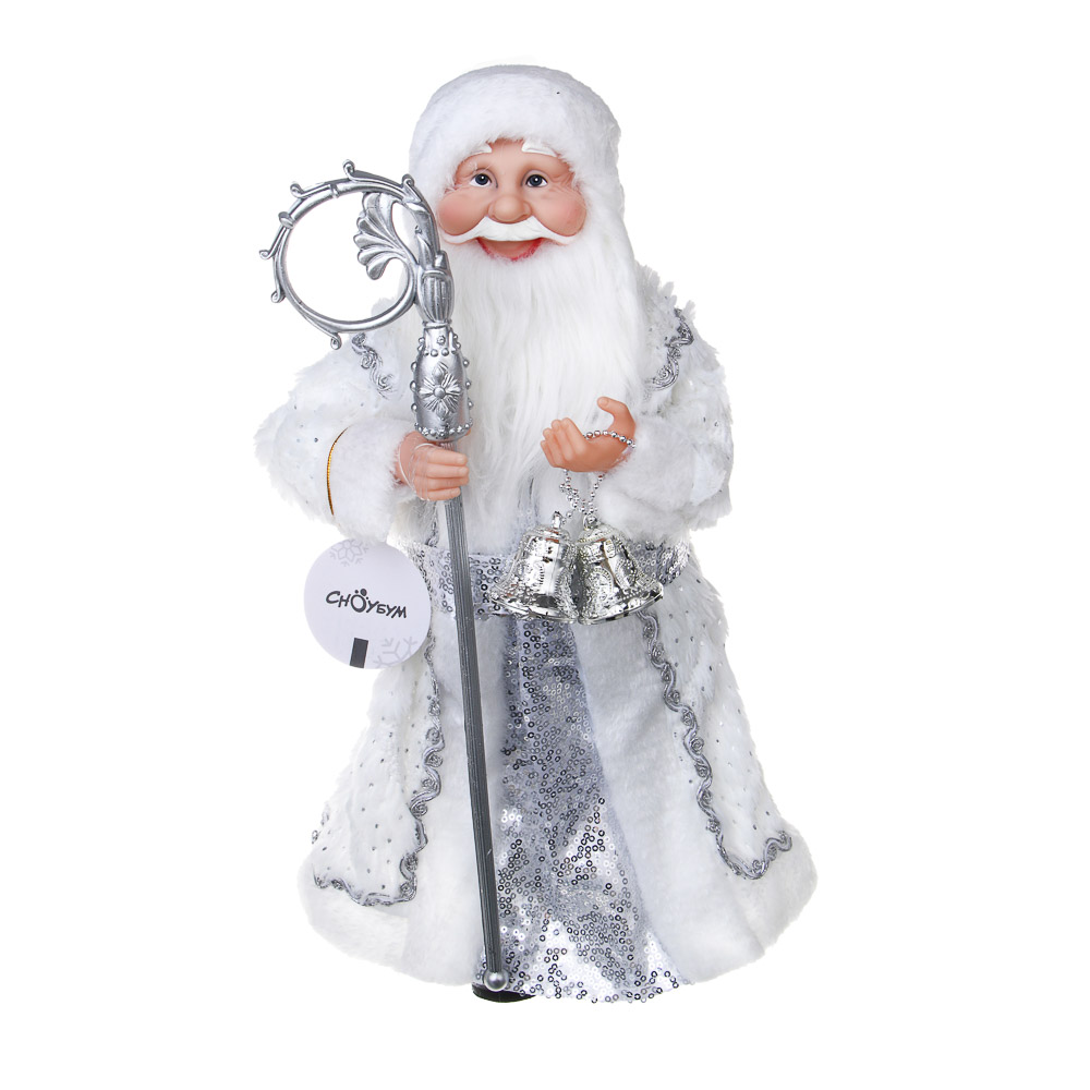 СНОУ БУМ Дед Мороз 42 см белый с серебром, PVC, полиэстер, арт.№ 140-127