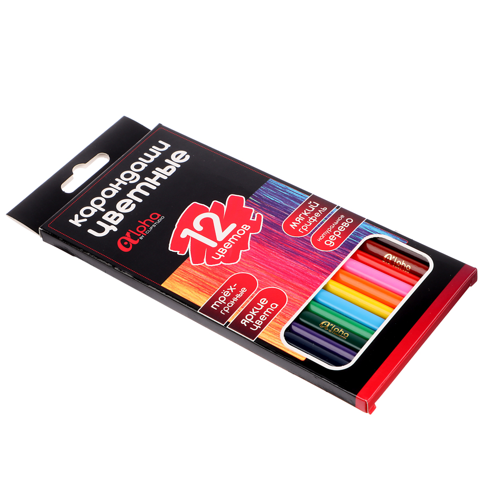 Карандаши 12цв. ClipStudio Альфа 3-гранные заточ., дерево, 2М, улучш.прокрас, к/к, ПРЕМИУМ, арт.№ 228-157