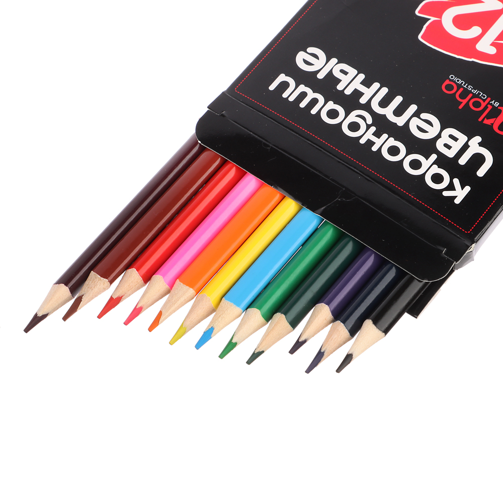 Карандаши 12цв. ClipStudio Альфа 3-гранные заточ., дерево, 2М, улучш.прокрас, к/к, ПРЕМИУМ, арт.№ 228-157