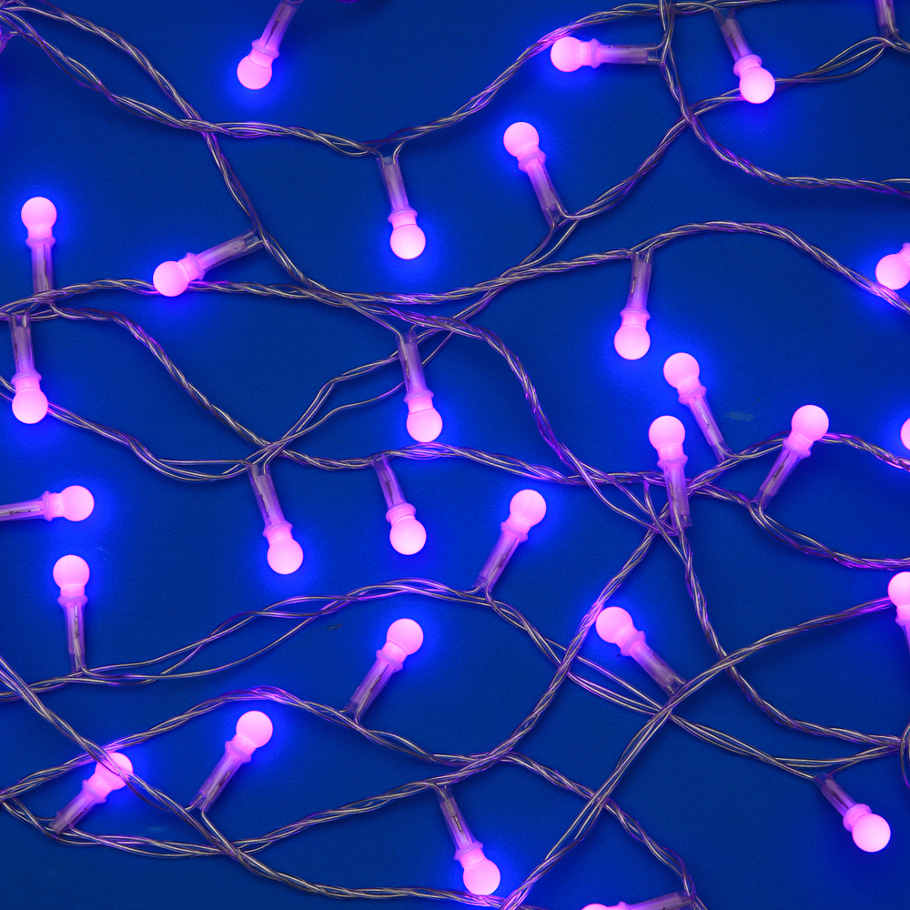 Гирлянда вьюн 10 м СНОУ БУМ, 100 LED ламп, сиреневое свечение (8 режимов), ПВХ прозрачный, 220В, арт.№ 384-204