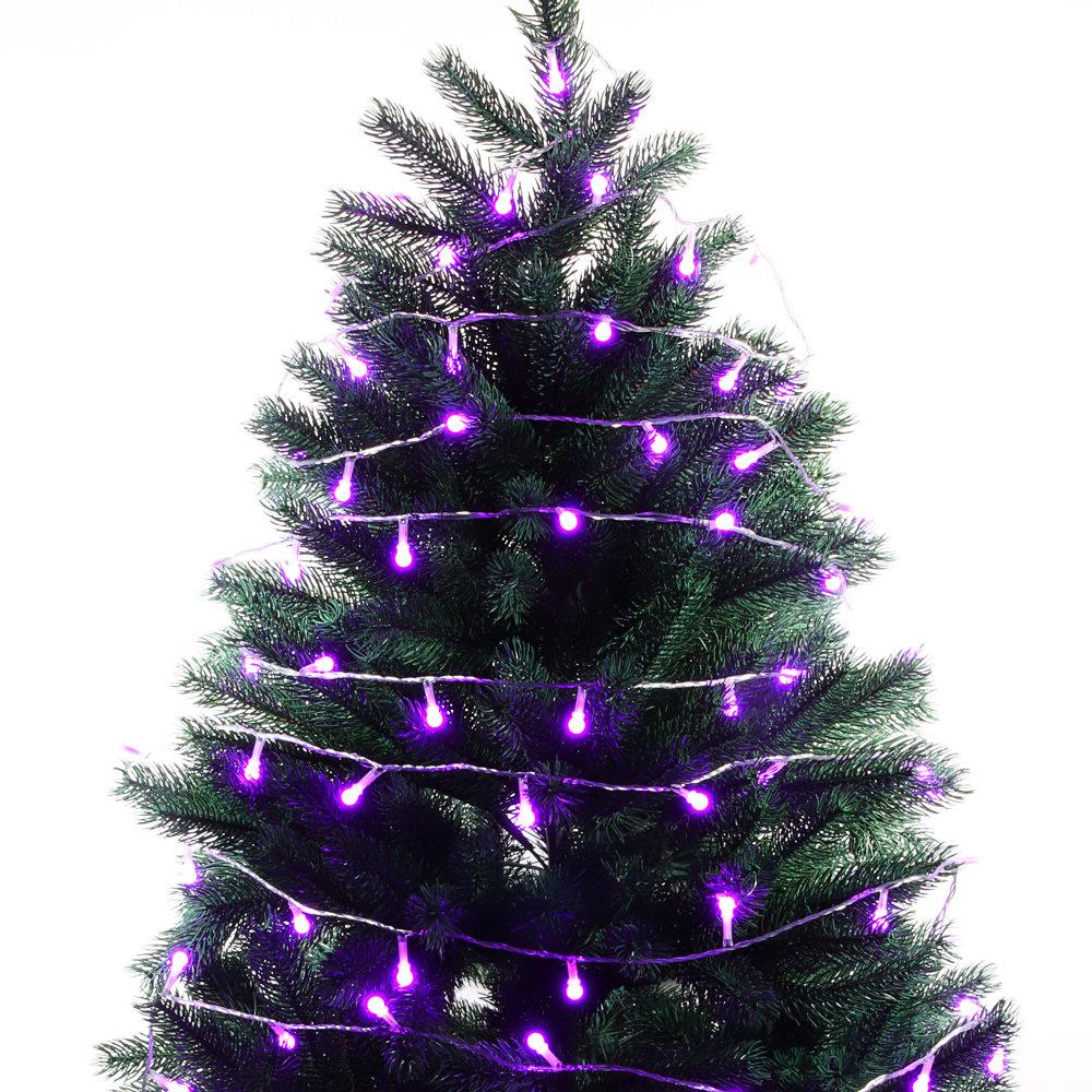 Гирлянда вьюн 10 м СНОУ БУМ, 100 LED ламп, сиреневое свечение (8 режимов), ПВХ прозрачный, 220В, арт.№ 384-204