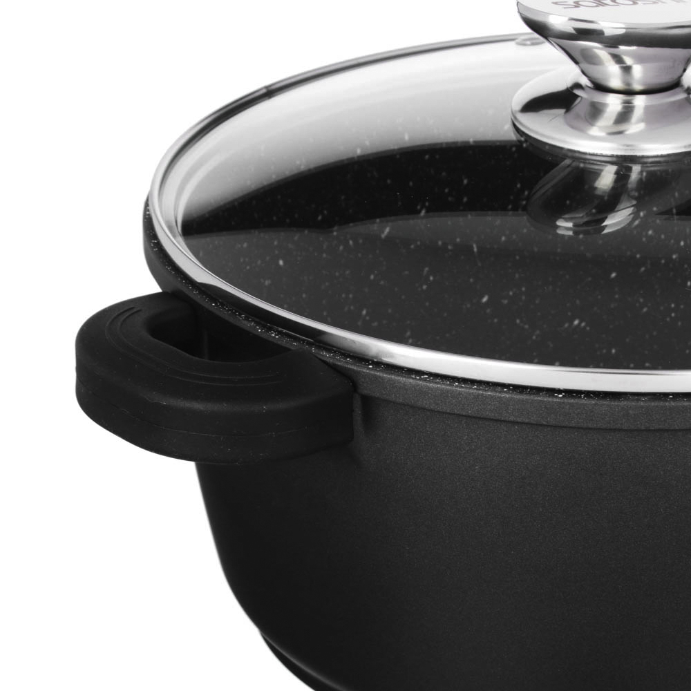 Кастрюля с крышкой 5,8 л, d26х12 см SATOSHI Лион, антипригарное покрытие мрамор, силиконовые протекторы ручек, индукция, арт.№ 846-406