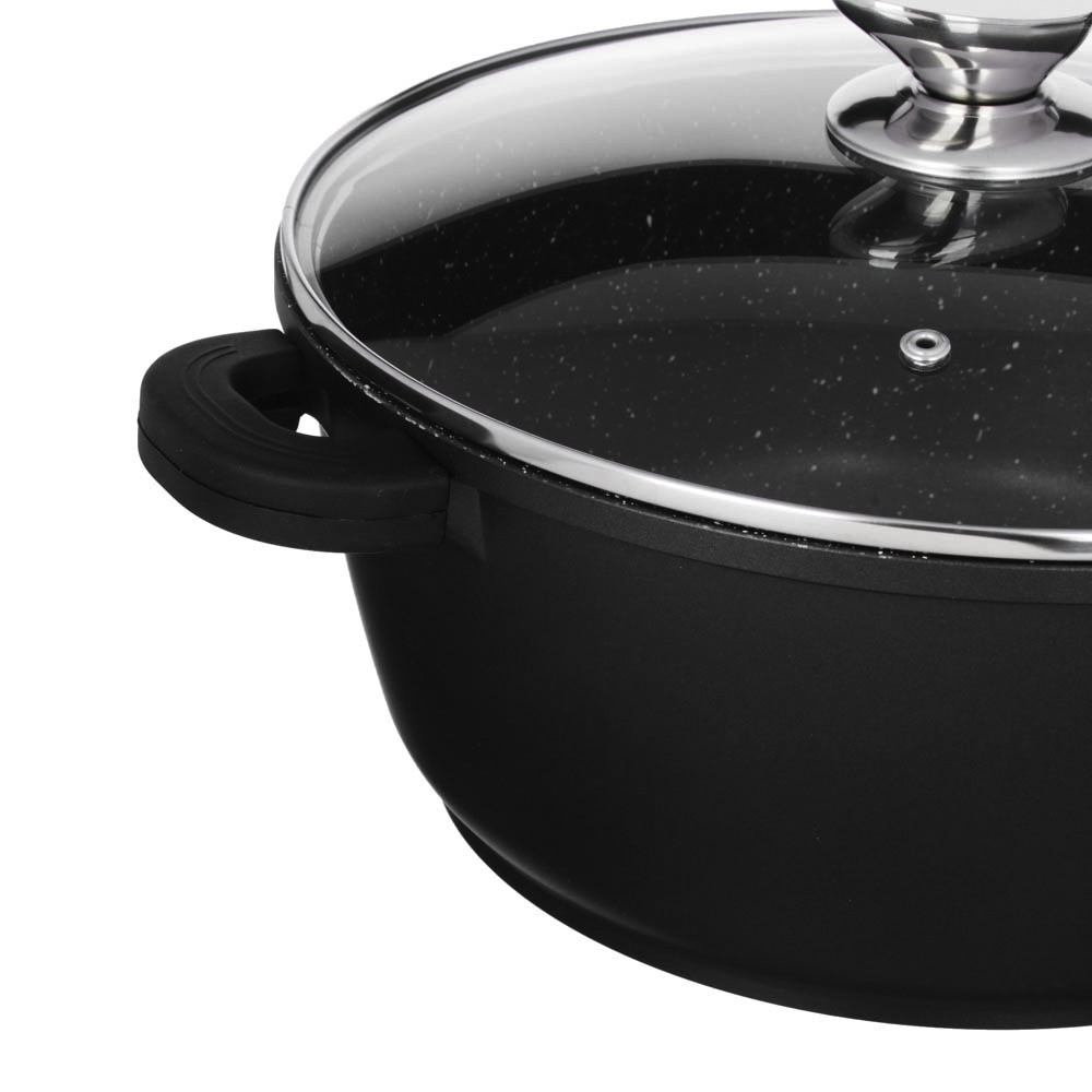 Кастрюля с крышкой 6,3 л, d28х12,5 см SATOSHI Лион, антипригарное покрытие мрамор, силиконовые протекторы ручек, индукция, арт.№ 846-407