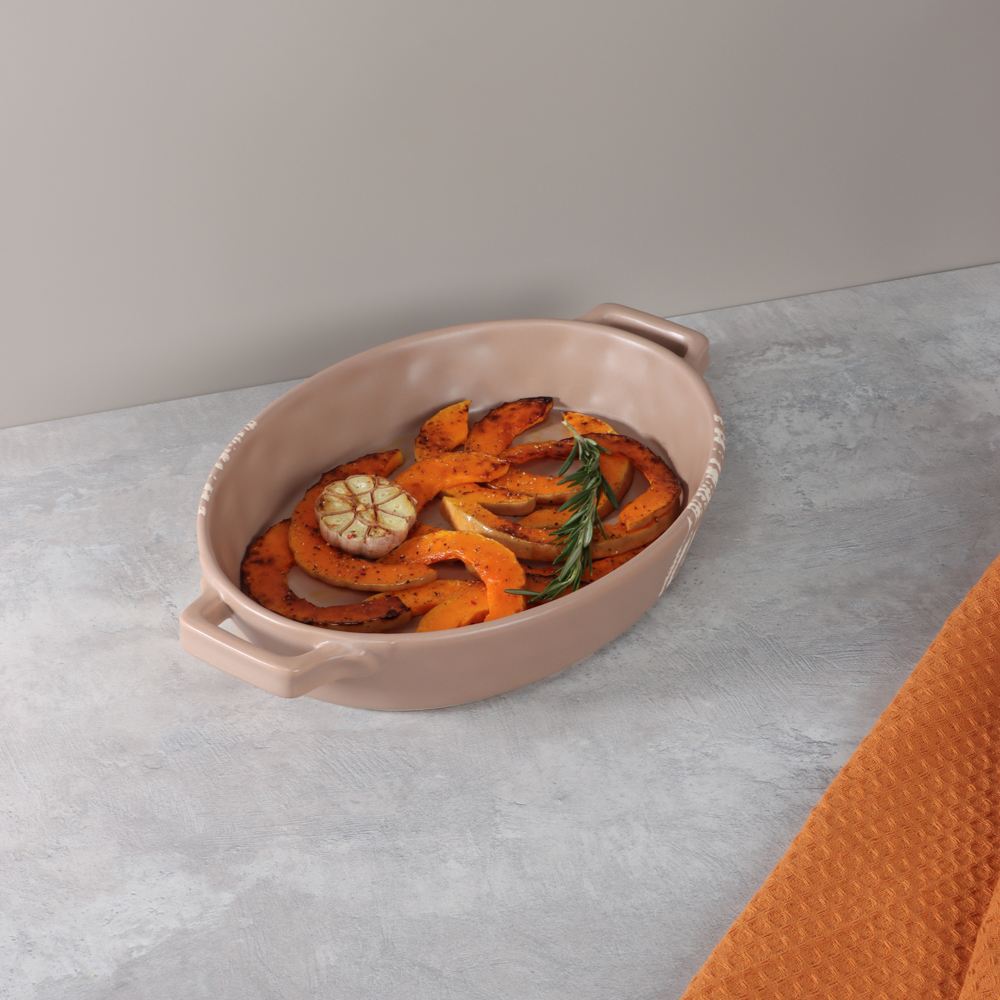 MILLIMI Форма для запекания и сервировки овальная с ручками, керамика, 31х20,5х5 см, объем 1,1 л, бежевая, арт.№ 826-386