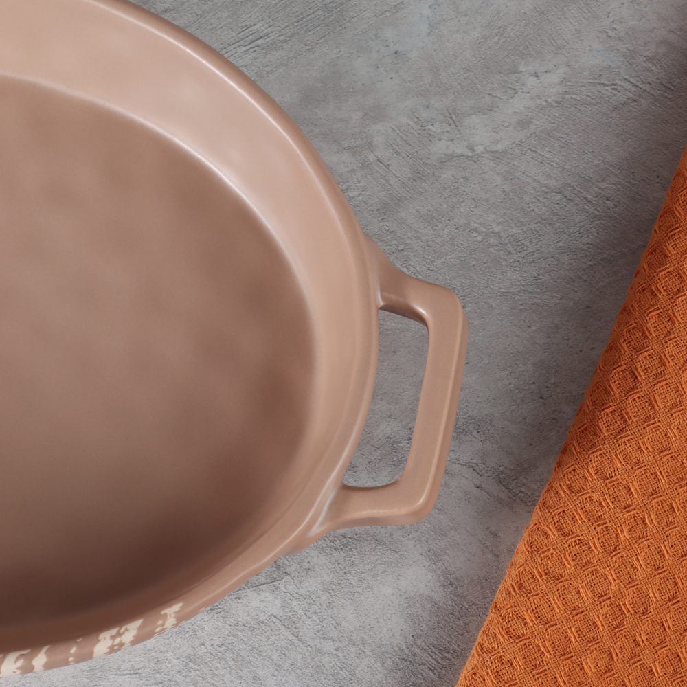 MILLIMI Форма для запекания и сервировки овальная с ручками, керамика, 31х20,5х5 см, объем 1,1 л, бежевая, арт.№ 826-386