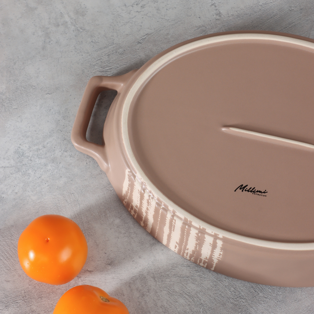MILLIMI Форма для запекания и сервировки овальная с ручками, керамика, 31х20,5х5 см, объем 1,1 л, бежевая, арт.№ 826-386
