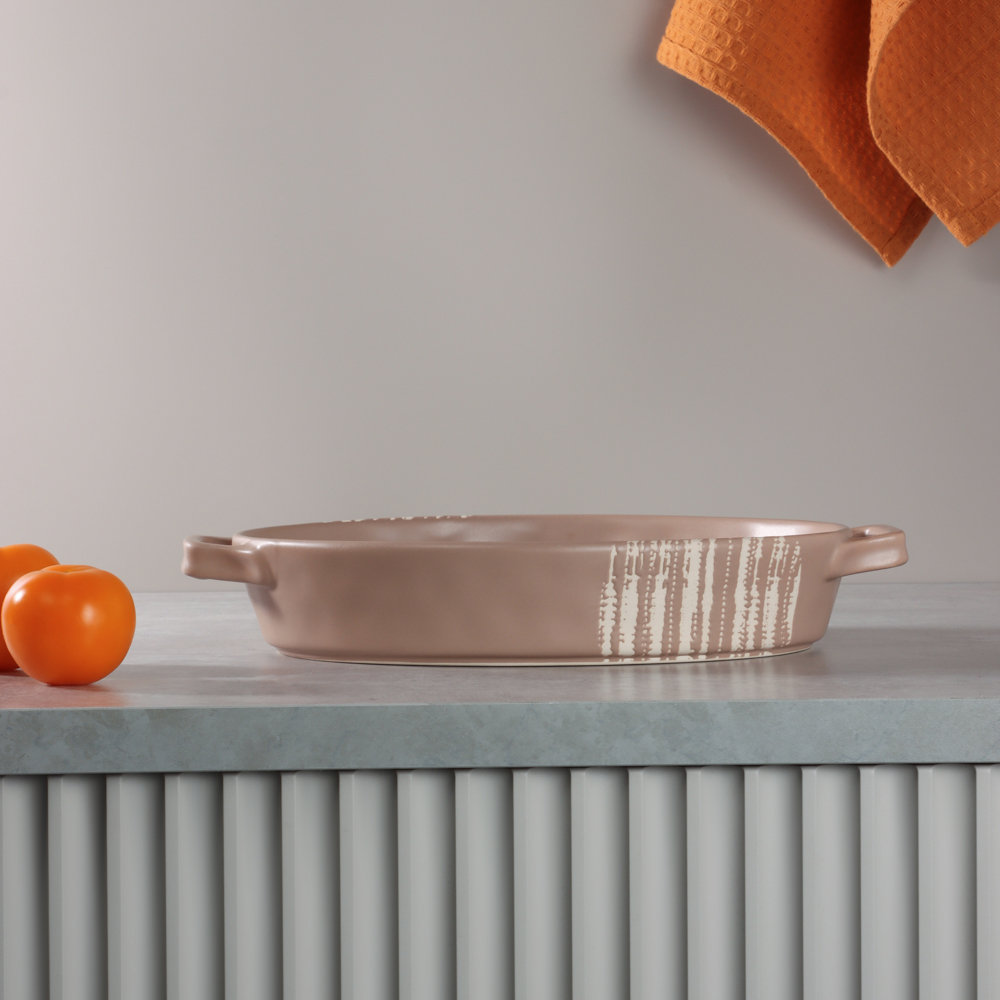 MILLIMI Форма для запекания и сервировки овальная с ручками, керамика, 31х20,5х5 см, объем 1,1 л, бежевая, арт.№ 826-386