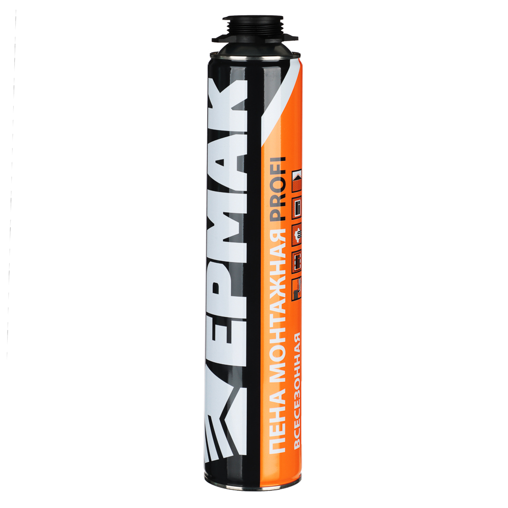 Пена монтажная PROFI тм ЕРМАК, всесезон, баллон 1л, м.брутто 640г, под пистолет, выход до 35л, арт.№ 669-117