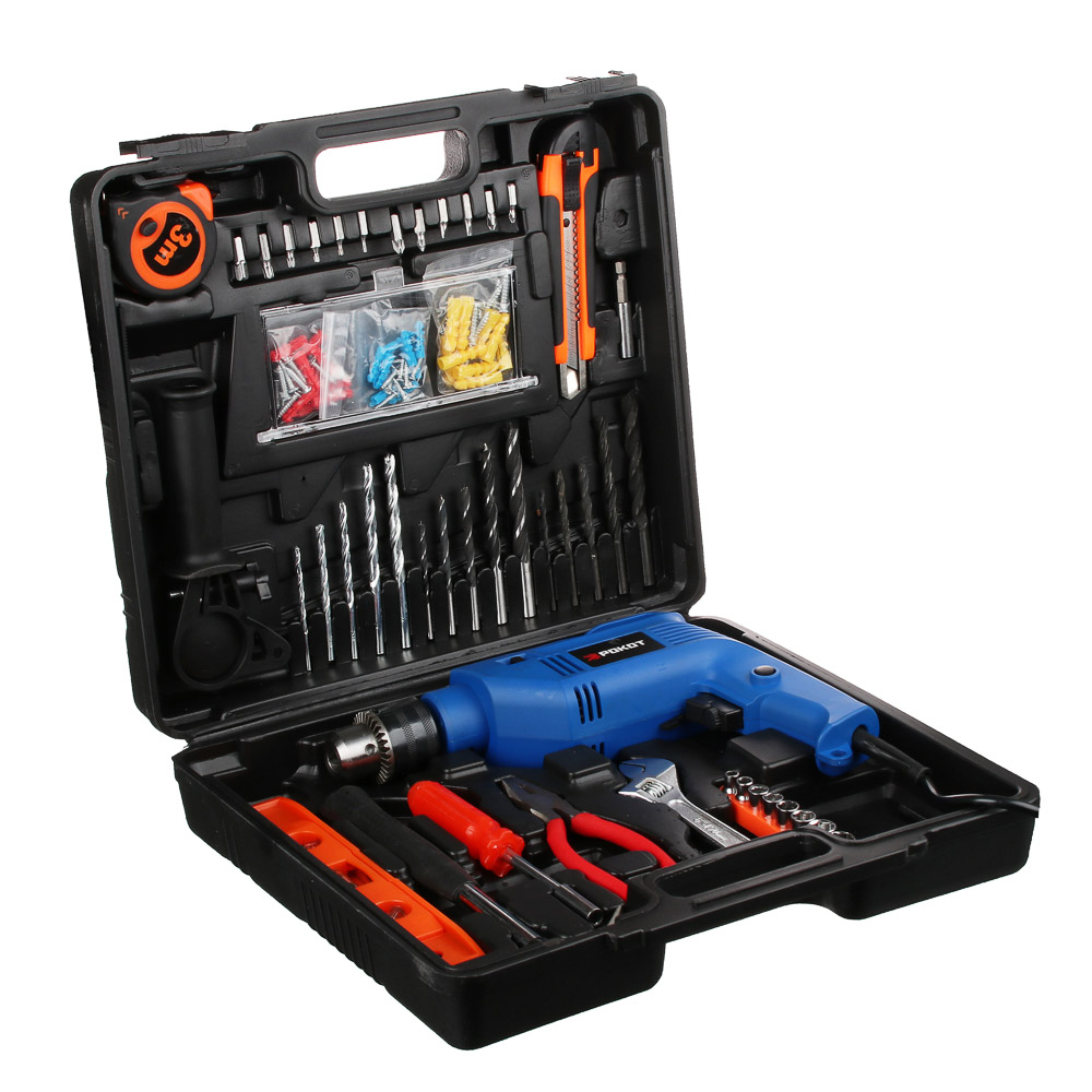 РОКОТ Набор инструментов "Домашний Мастер" Дрель Ударная 500Вт,набор,кейс 65 предметов для ремонта, арт.№ 693-011