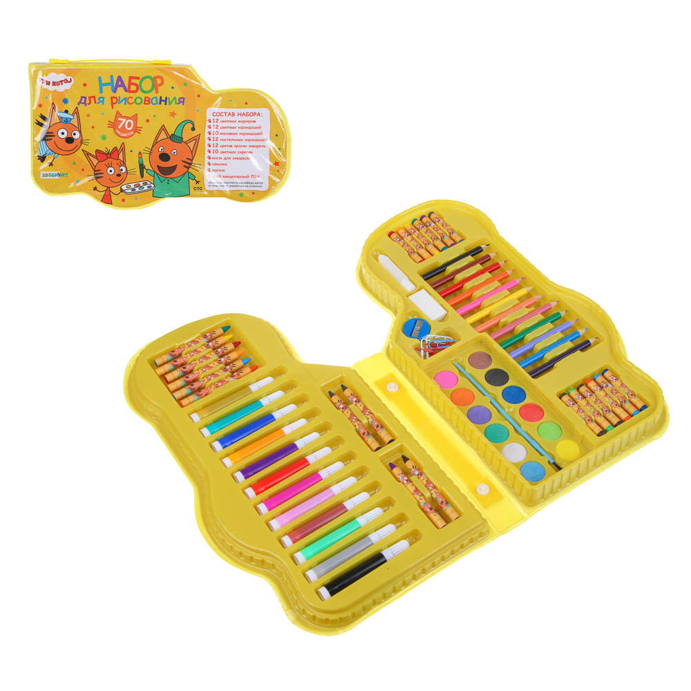 ХОББИХИТ Набор для рисования "ТРИ КОТА" 70пр., картон, дер., пластик, бумага, 37,3х21,5х3,7см, арт.№ 284-299