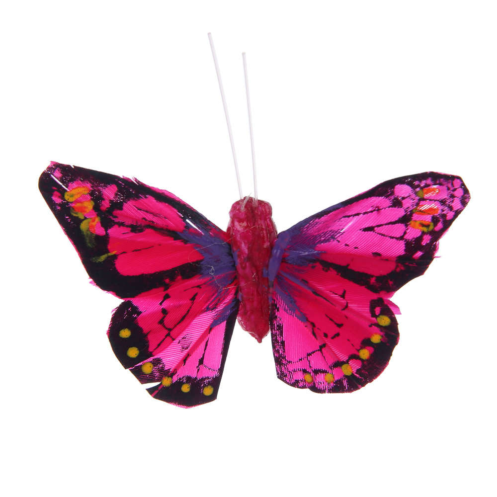 Бабочка декоративная на прищепке тм INBLOOM, набор 2шт, 8 см, перо, металл, арт.№ 153-199