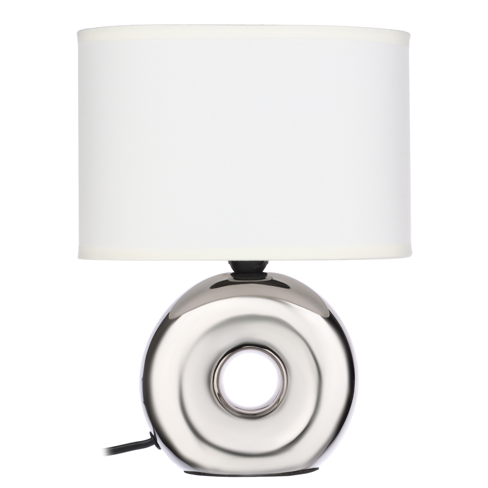 Светильник переносной настольный BY Осло, 25см, Е14, 40Вт, 230В,керамика,текстиль,белый/серебристый, арт.№ 476-011