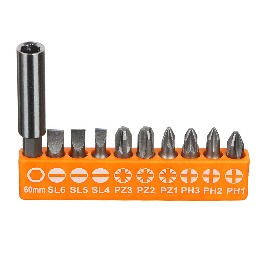 ЕРМАК Набор 10 пр: удлинитель-адаптер с магнитным держателем для бит; 9 бит длиной 25мм, арт.№ 601-049