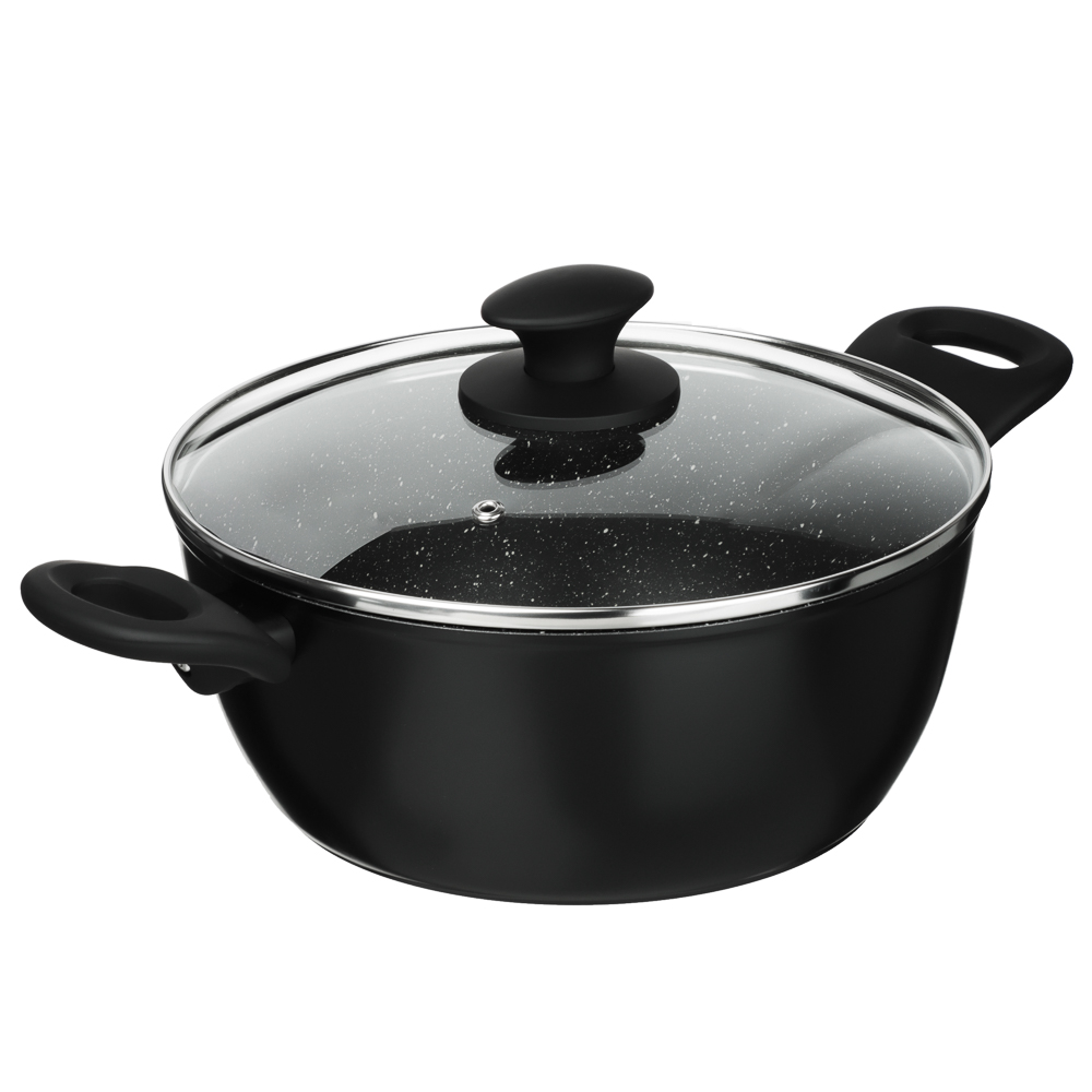 Набор посуды 4 предмета SATOSHI Стоун, сковорода, сотейник, кастрюля d24 см, крышка, антипригарное покрытие мрамор, арт.№ 846-433