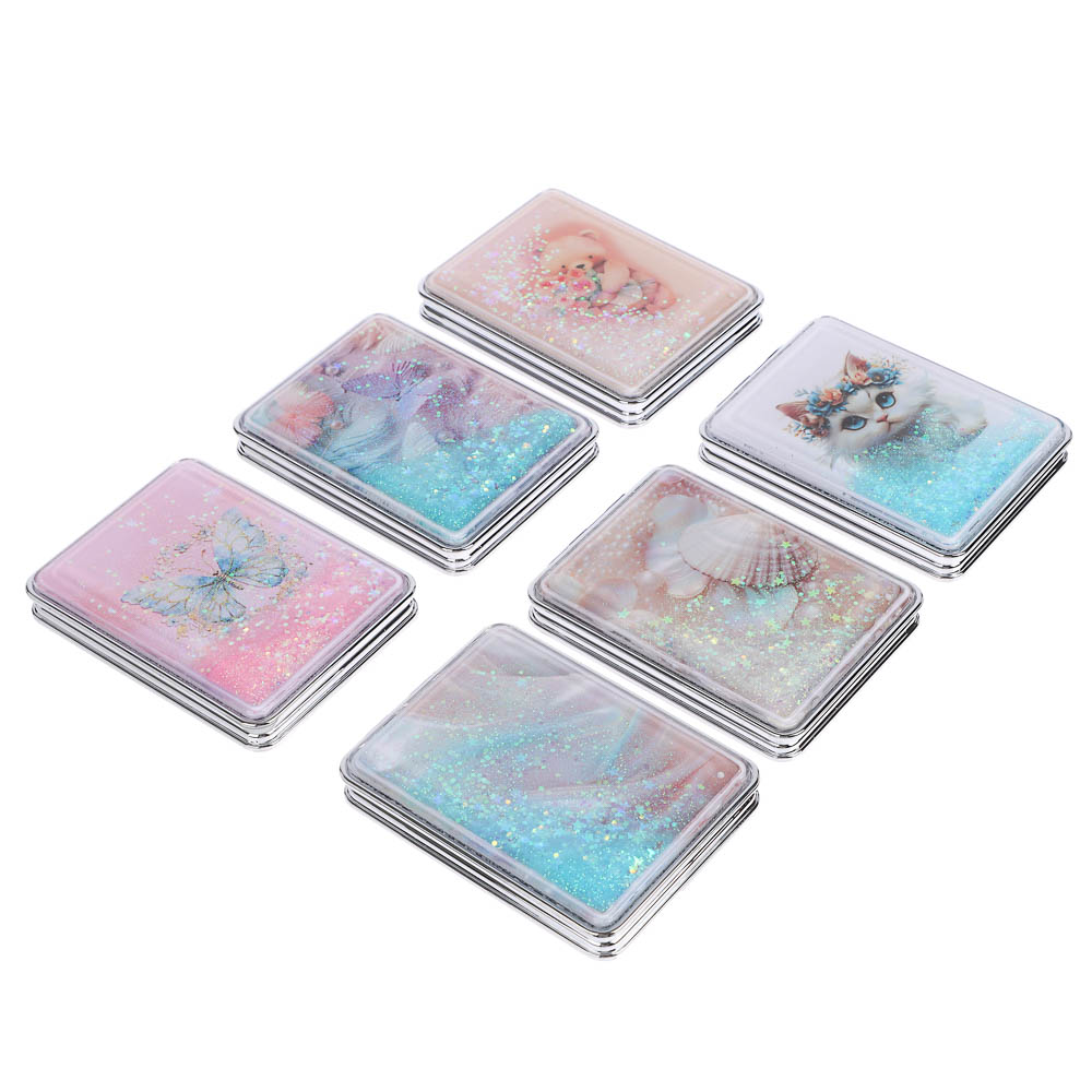 ЮНИLOOK Зеркало карманное, пластик, стекло, 8х5,8см, 6-12 дизайнов, арт.№ 301-240