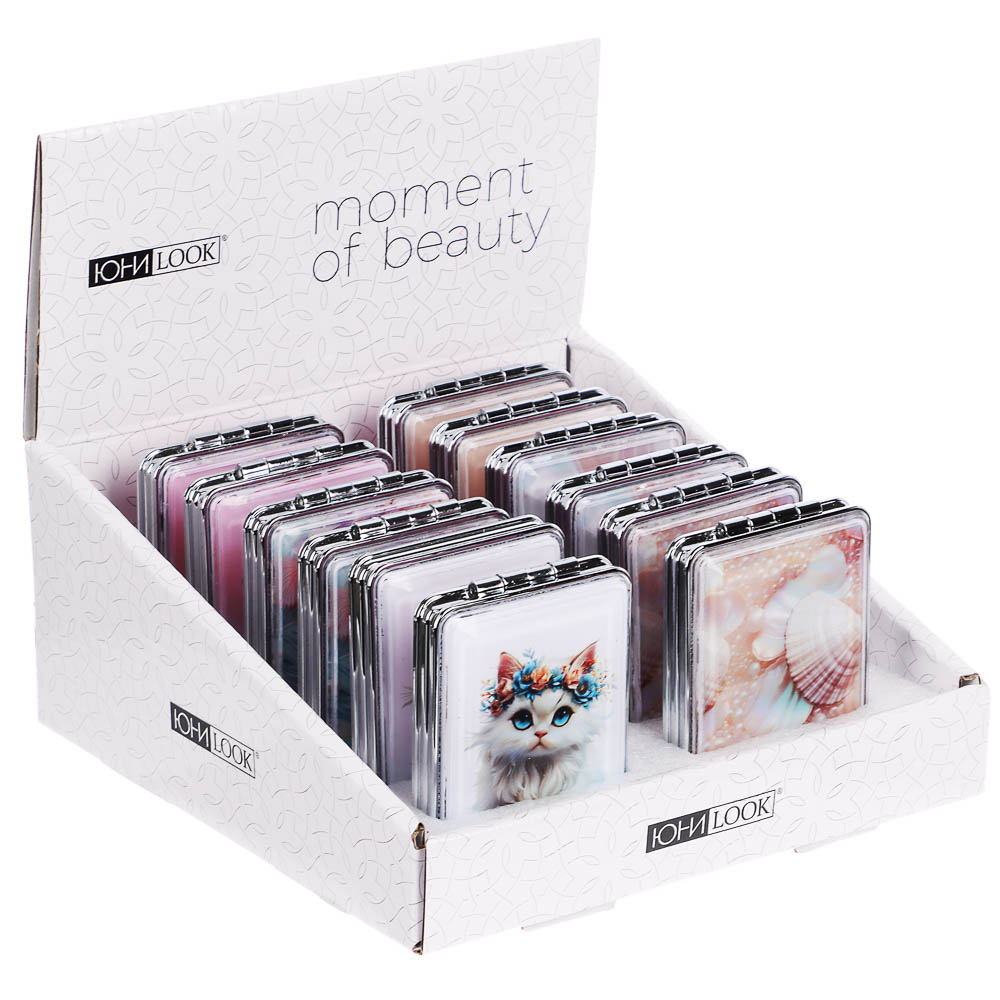 ЮНИLOOK Зеркало карманное, пластик, стекло, 8х5,8см, 6-12 дизайнов, арт.№ 301-240