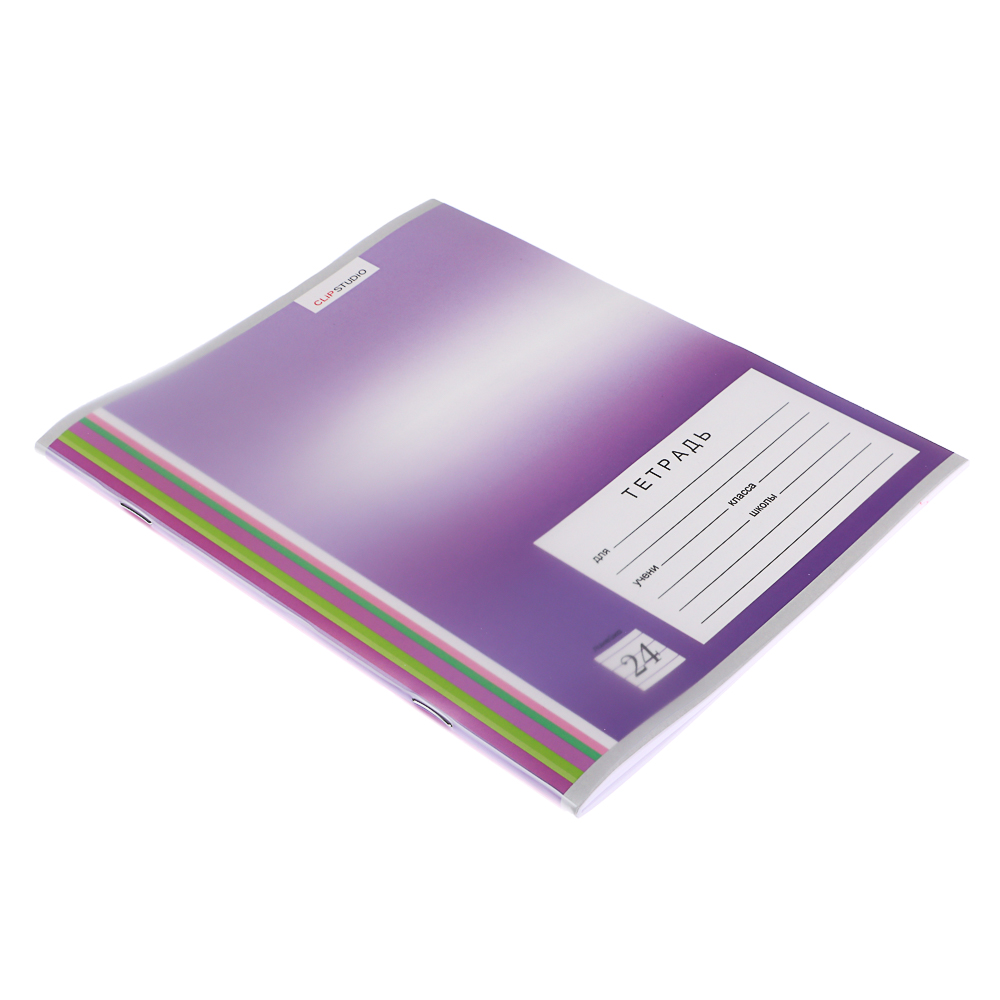 Тетрадь школьная 24л. ClipStudio в линейку, БЕЛЫЕ ЛИСТЫ, скрепка, обложка пластик, арт.№ 579-017