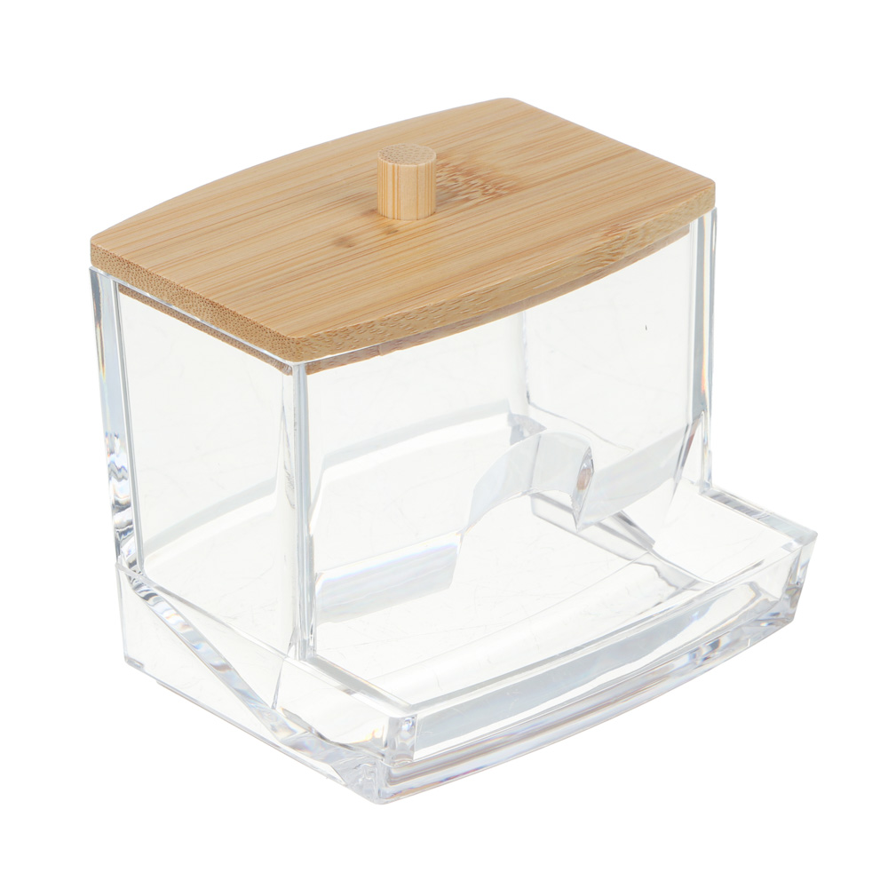 Органайзер для ватных палочек с бамбуковой крышкой ЮНИLOOK, PS, бамбук,  9х7,9х7см,  ВЗ24-28, арт.№ 357-313