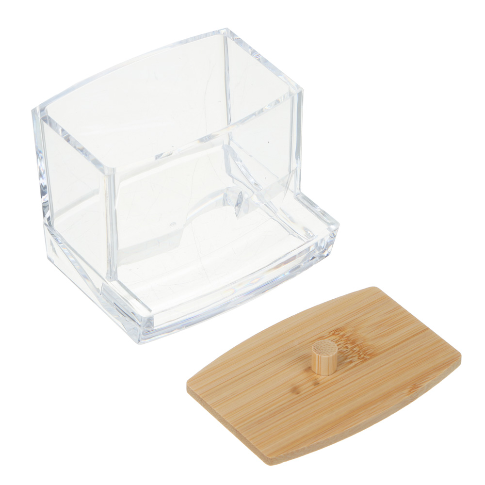 Органайзер для ватных палочек с бамбуковой крышкой ЮНИLOOK, PS, бамбук,  9х7,9х7см,  ВЗ24-28, арт.№ 357-313