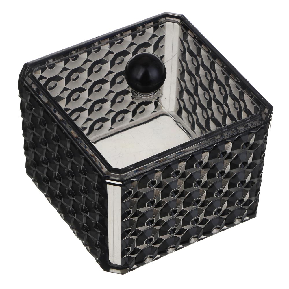 ЮНИLOOK Органайзер косметический прозрачный с крышкой, 9,5х9,5х6,5см, PS, черный, ВЗ24-30, арт.№ 357-315