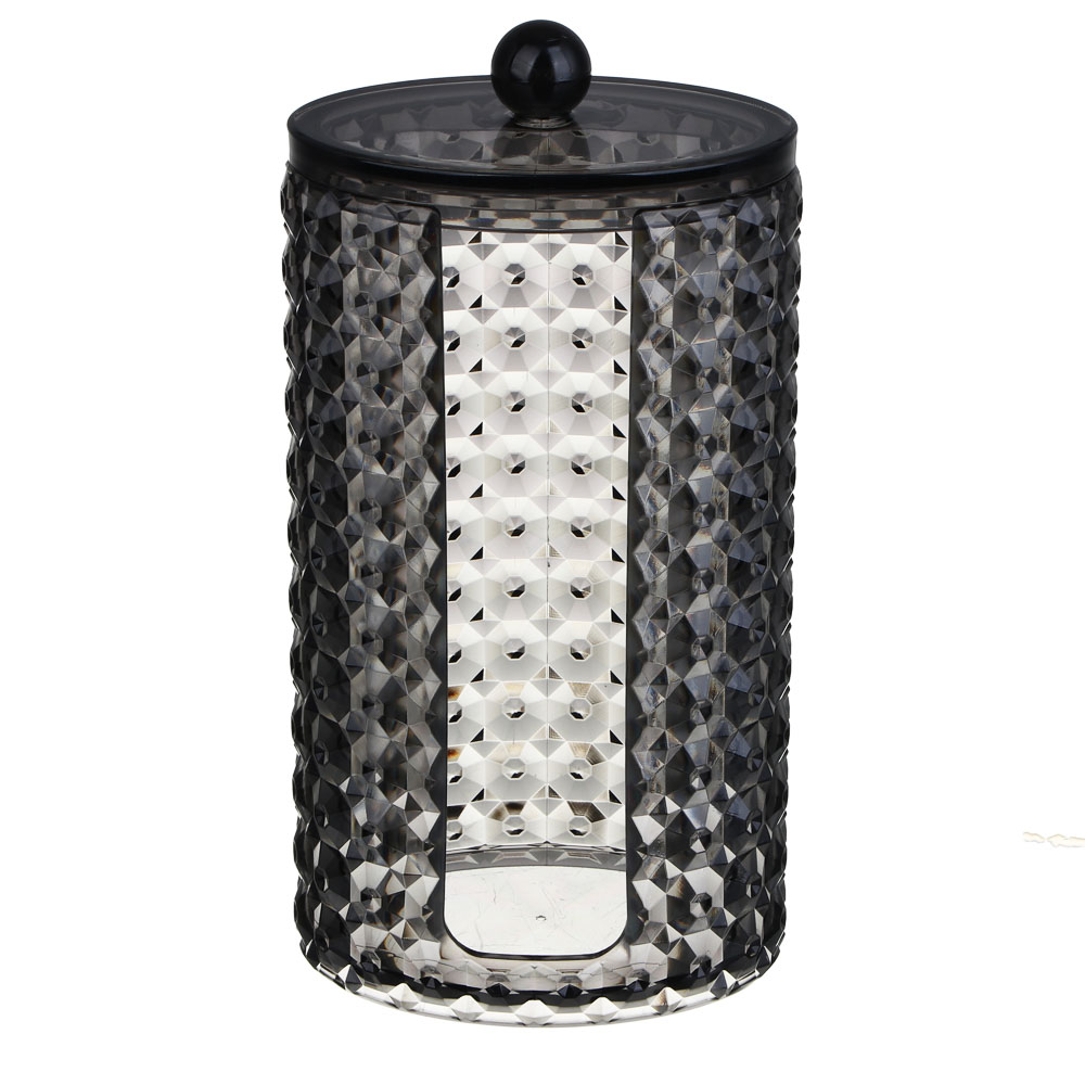 ЮНИLOOK Органайзер для ватных дисков прозрачный с крышкой, 10х7,5х17см, PS, черный, ВЗ24-31, арт.№ 357-316