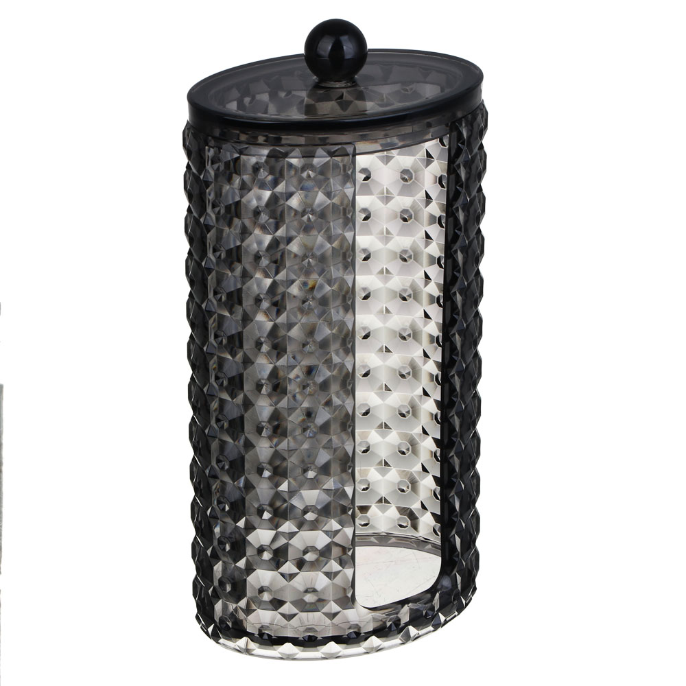 ЮНИLOOK Органайзер для ватных дисков прозрачный с крышкой, 10х7,5х17см, PS, черный, ВЗ24-31, арт.№ 357-316