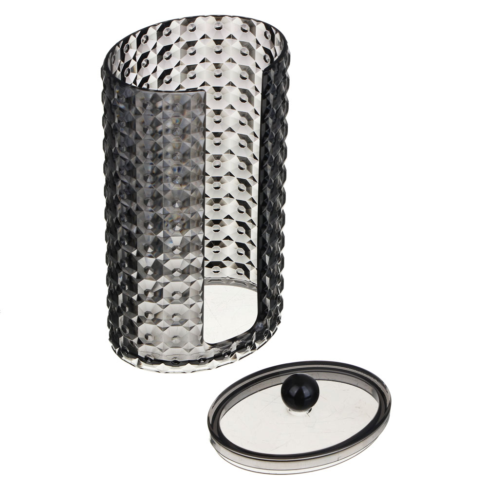 ЮНИLOOK Органайзер для ватных дисков прозрачный с крышкой, 10х7,5х17см, PS, черный, ВЗ24-31, арт.№ 357-316