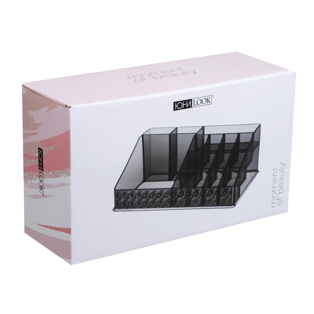 ЮНИLOOK Органайзер для декоративной косметики прозрачный, 22,4х12,6х8см, PS, черный, ВЗ24-32, арт.№ 357-317