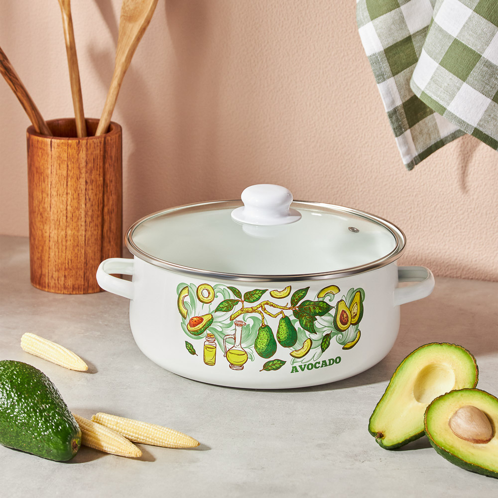 Набор эмалированных кастрюль со стекл. крышками, 4пр. (18/24см, 1,5/4л) "Авокадо", индукция, арт.№ 894-507