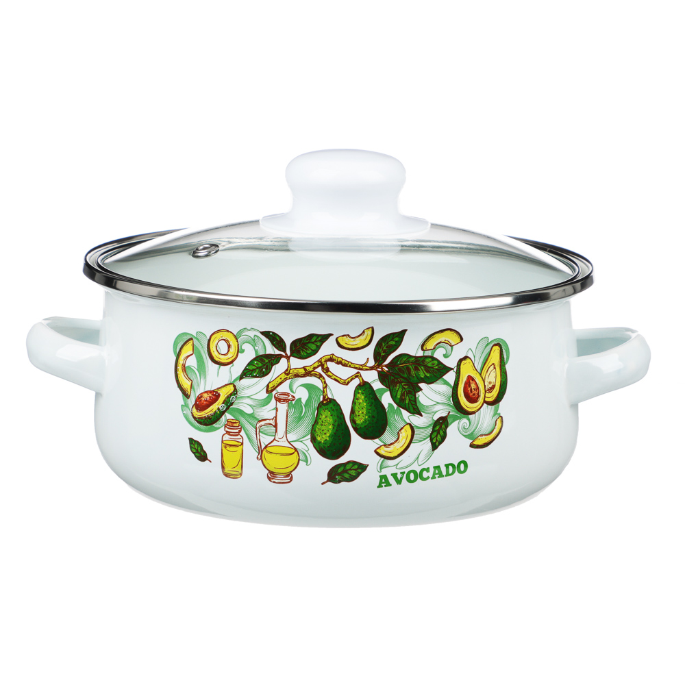 Набор эмалированных кастрюль со стекл. крышками, 4пр. (18/24см, 1,5/4л) "Авокадо", индукция, арт.№ 894-507
