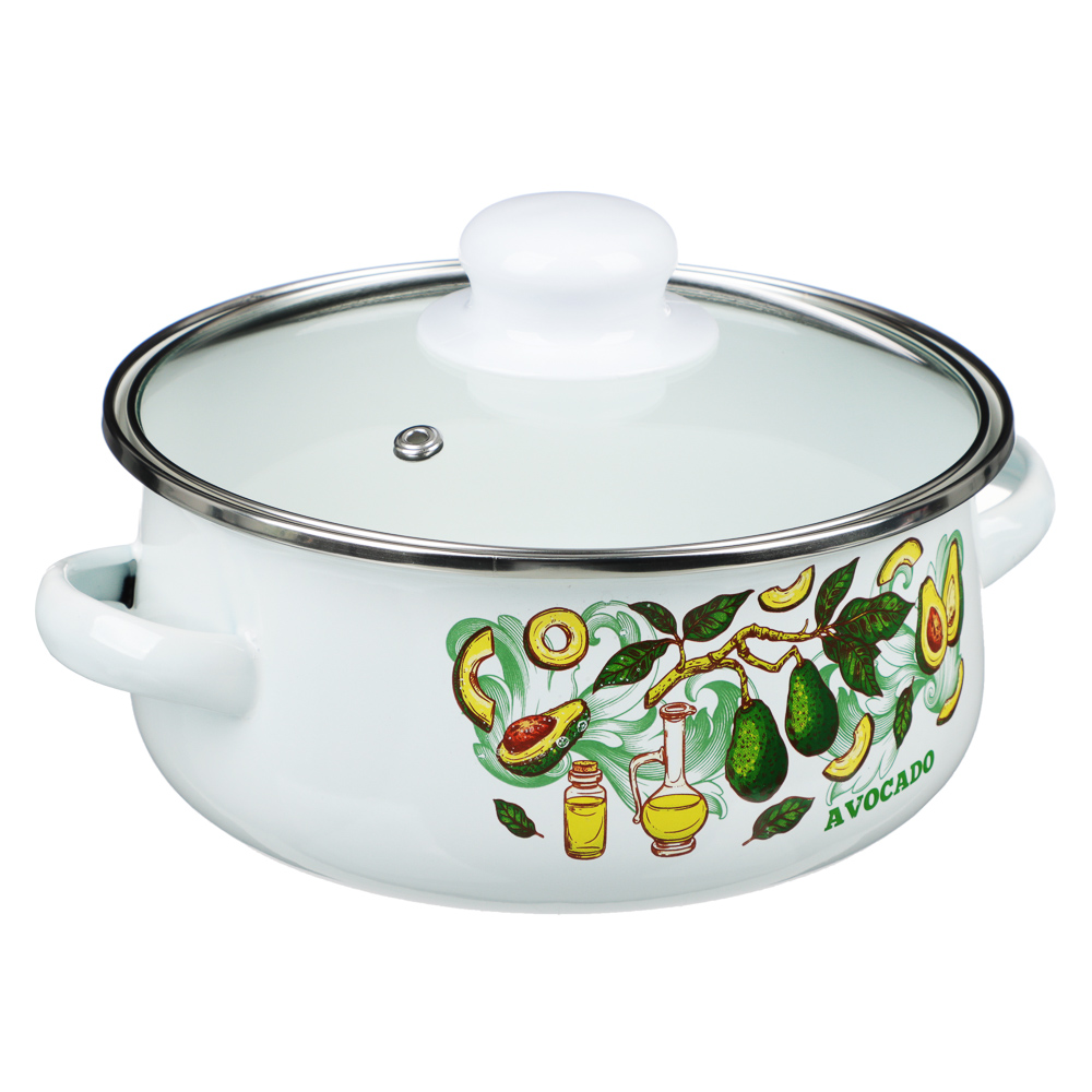Набор эмалированных кастрюль со стекл. крышками, 4пр. (18/24см, 1,5/4л) "Авокадо", индукция, арт.№ 894-507