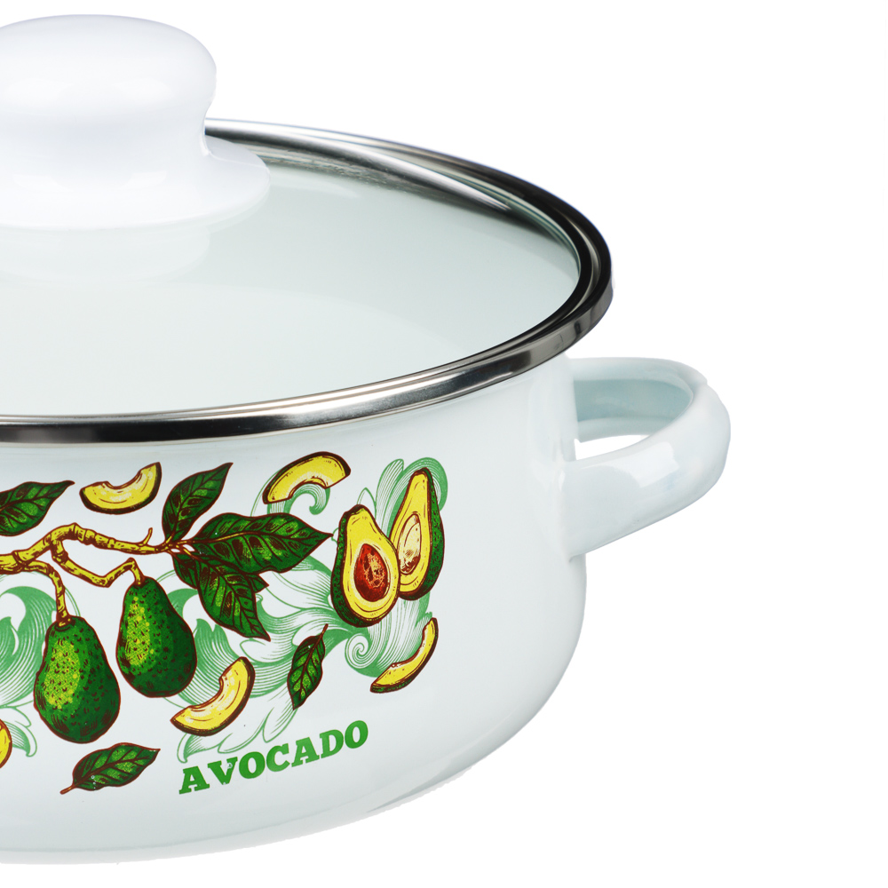 Набор эмалированных кастрюль со стекл. крышками, 4пр. (18/24см, 1,5/4л) "Авокадо", индукция, арт.№ 894-507