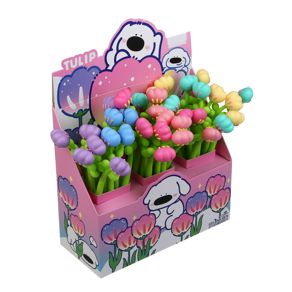 Ручка гелевая силиконовая синяя "Тюльпан", 6 видов, шоу-бокс, арт.№ 591-322