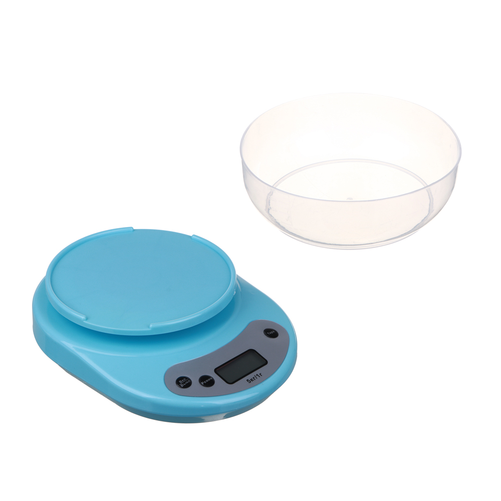 Весы кухонные электронные, ЖК-дисплей, пластиковая чаша 1л, нагрузка до 5кг, 3 цвета, арт.№ 487-002