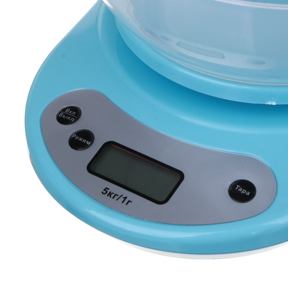 Весы кухонные электронные, ЖК-дисплей, пластиковая чаша 1л, нагрузка до 5кг, 3 цвета, арт.№ 487-002