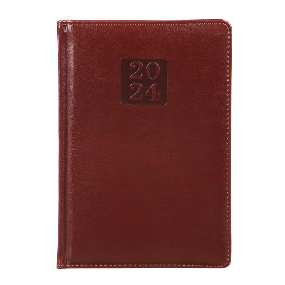 Ежедневник на 2024 "ПРЕСТИЖ" А5, 352 стр., тв.обл.с поролоном, иск.кожа, цв.срез, тонир.блок, корич, арт.№ 572-141