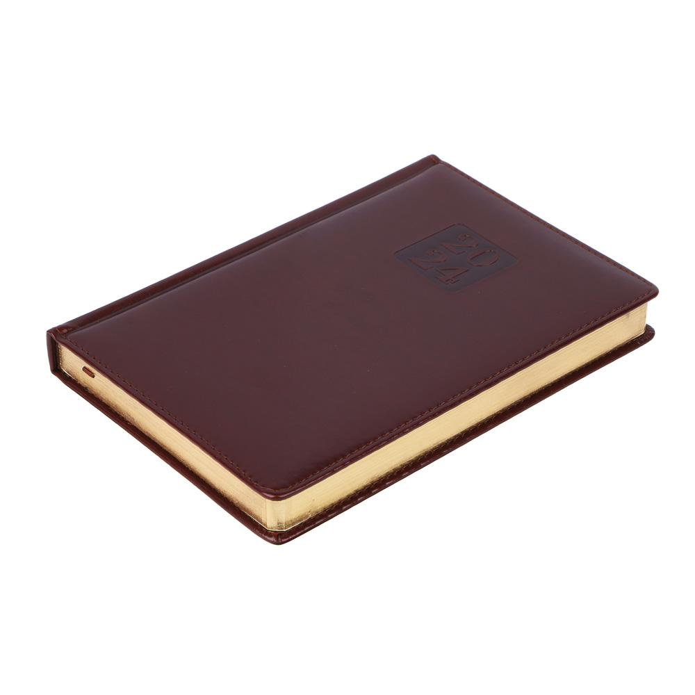 Ежедневник на 2024 "ПРЕСТИЖ" А5, 352 стр., тв.обл.с поролоном, иск.кожа, цв.срез, тонир.блок, корич, арт.№ 572-141