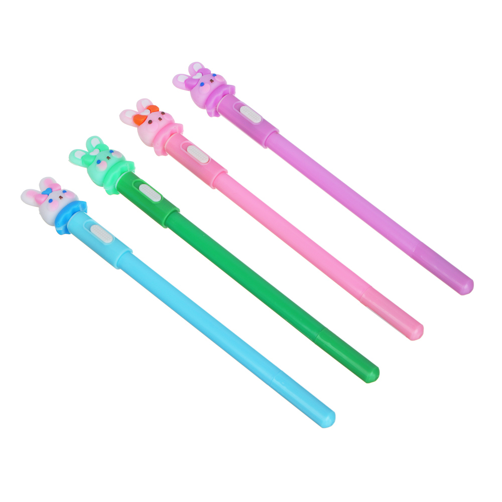 Ручка шариковая синяя, наконечник в форме зайчика, подсветка, корпус 18,3 см, 4 дизайна, арт.№ 591-012