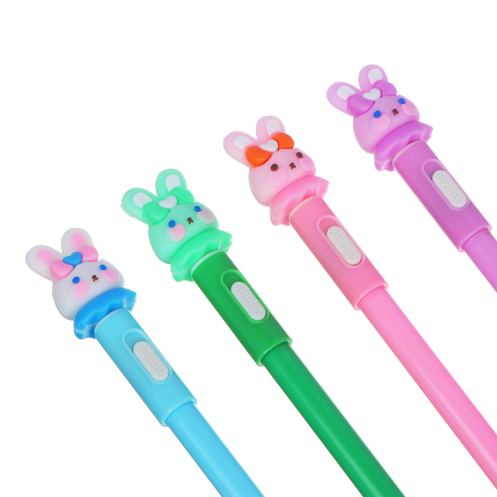 Ручка шариковая синяя, наконечник в форме зайчика, подсветка, корпус 18,3 см, 4 дизайна, арт.№ 591-012