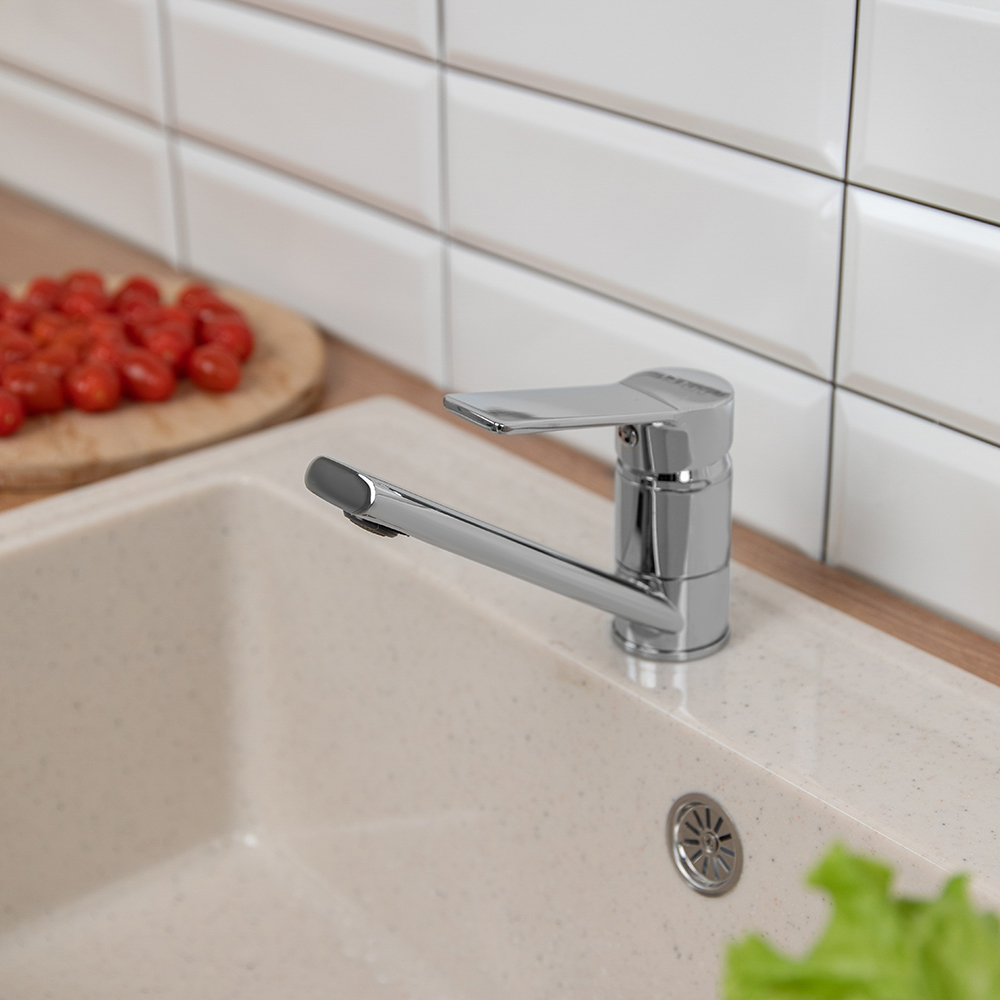 RAIN Смеситель для раковины Цитрин, низкий излив 13см, керам. картридж 35мм, латунь, хром, арт.№ 561-005