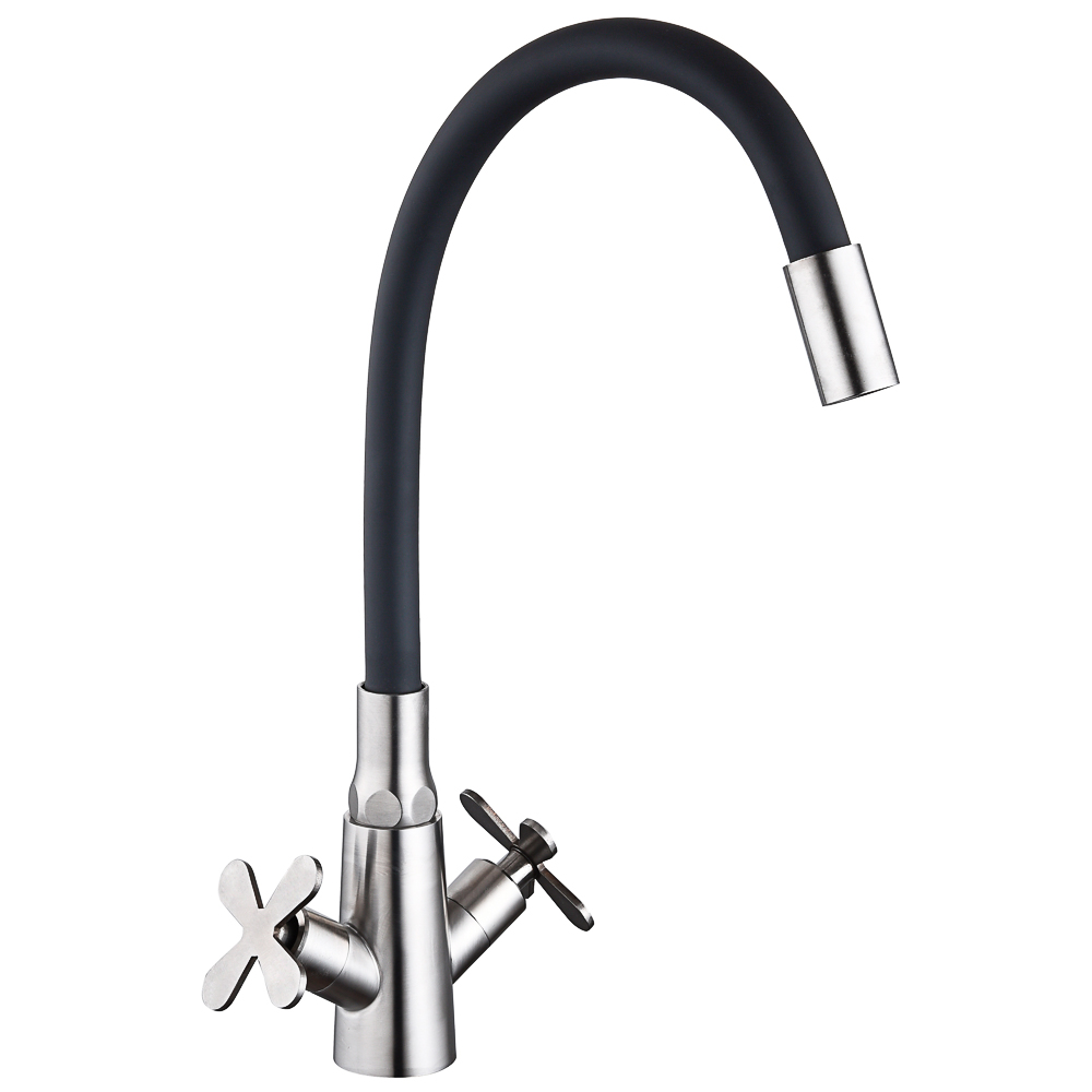 СоюзКран Смеситель для кухни, силиконовый излив, кер. кран-буксы 1/2, черный, нерж.сталь, SS01-С242, арт.№ 567-003