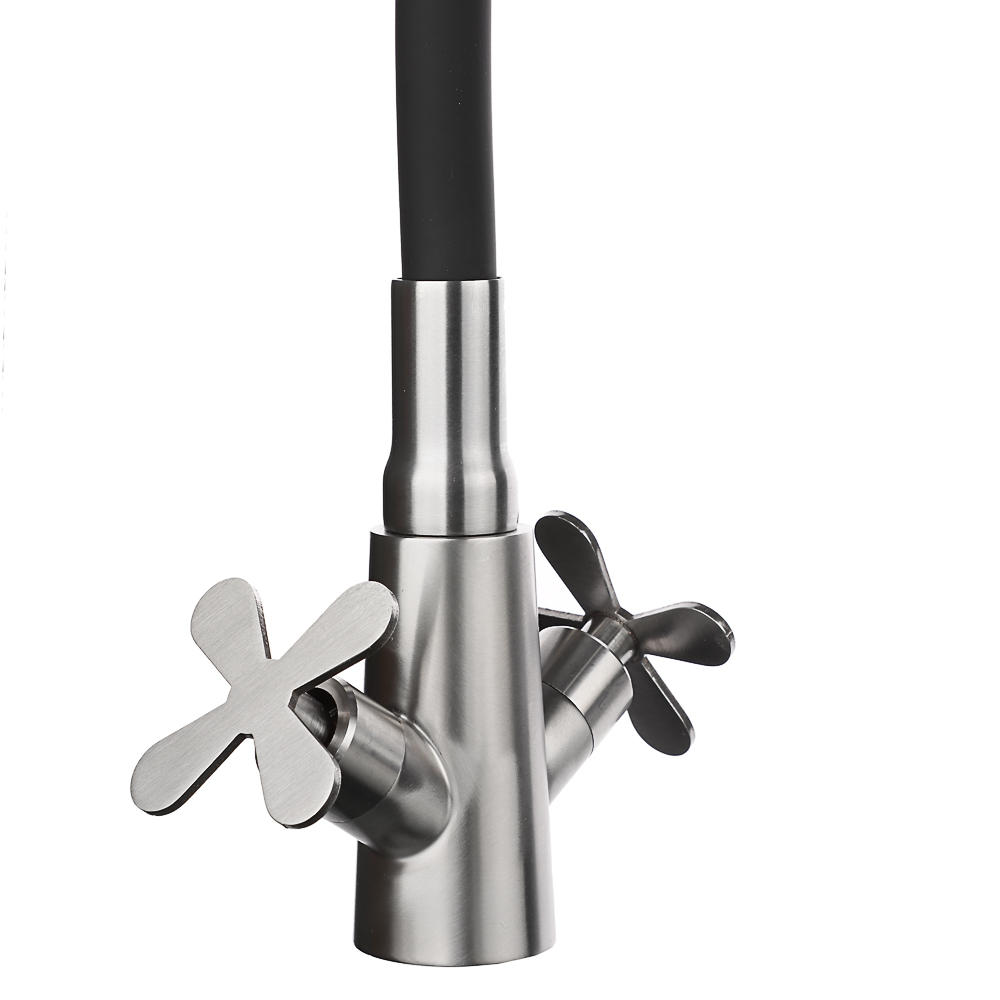 СоюзКран Смеситель для кухни, силиконовый излив, кер. кран-буксы 1/2, черный, нерж.сталь, SS01-С242, арт.№ 567-003