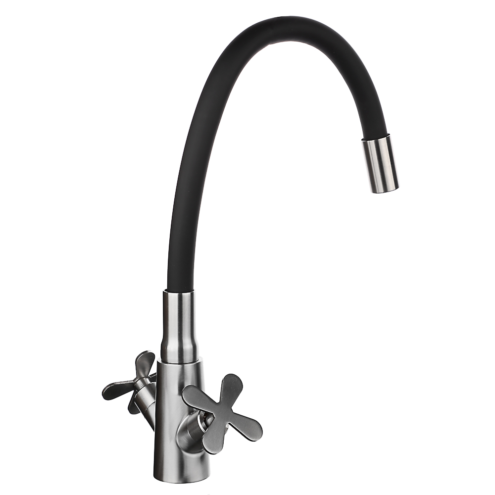 СоюзКран Смеситель для кухни, силиконовый излив, кер. кран-буксы 1/2, черный, нерж.сталь, SS01-С242, арт.№ 567-003