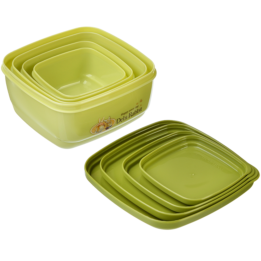 Набор контейнеров с крышками "Зайчата", 4шт, квадратный (530 мл, 380мл,220мл, 130мл),  полипропилен, арт.№ 829-182