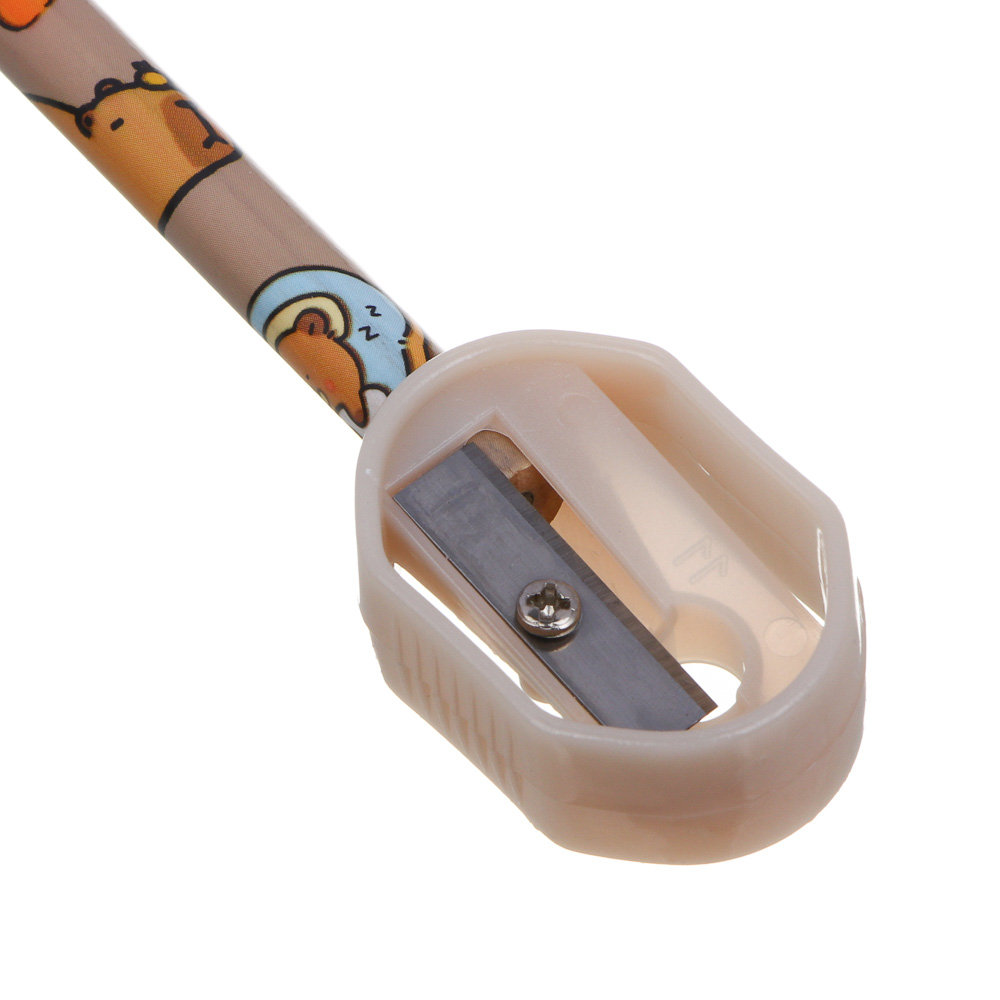 Набор канцелярский 4 пр., линейка раскладная, ластик, точилка, карандаш ч/гр "Капибара", ПВХ пенал, арт.№ 607-076