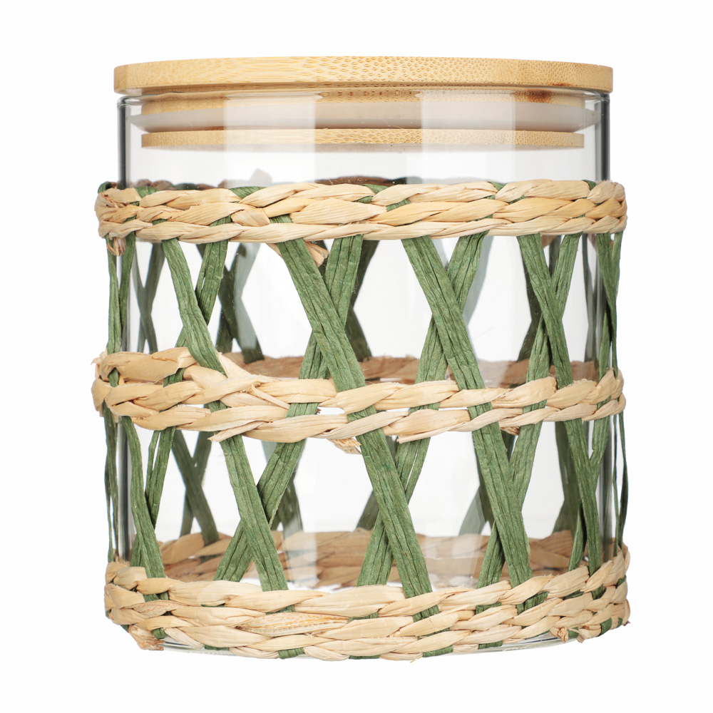 VETTA ЭКО Жгут Банка для хранения 750мл, 12х11см, стекло, бамбук, арт.№ 828-322