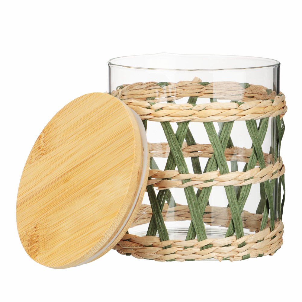 VETTA ЭКО Жгут Банка для хранения 750мл, 12х11см, стекло, бамбук, арт.№ 828-322