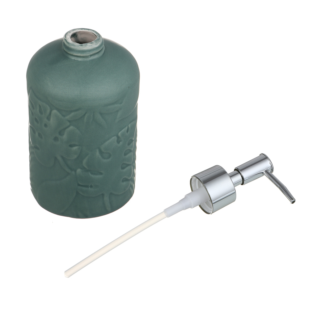 VETTA Дозатор для жидкого мыла, керамика, 17x7,5x7,5 см, листья, хаки, арт.№ 478-174